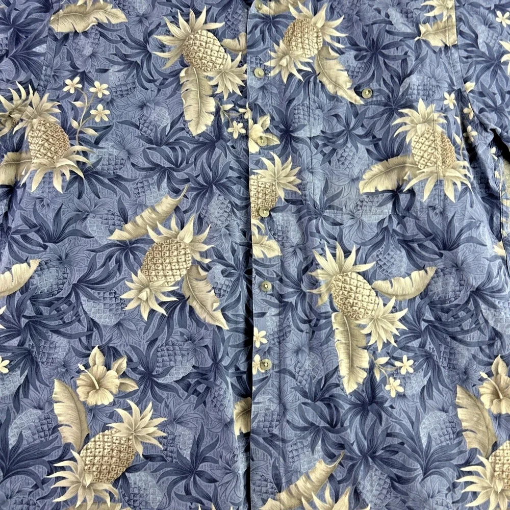 Campia Moda Mens L Hawaiian Shirt Pineapple Blue Floral Camp Cruise Vacation VTG